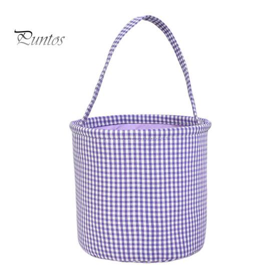 Gingham Easter Bucket for Kids Nursery Storage Bag New Baby Gift Basket with Handle for Easter Egg Hunts Parties