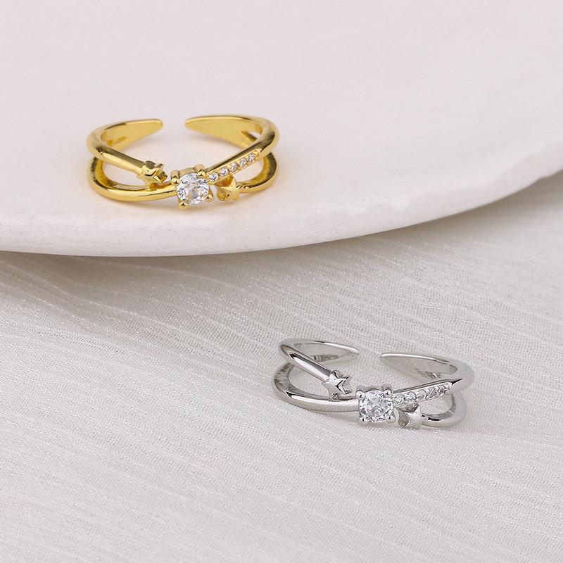 Exquisite Stylish And Copper Geometric Ring With Zircon Crystals Adjustable Opening Style Korean