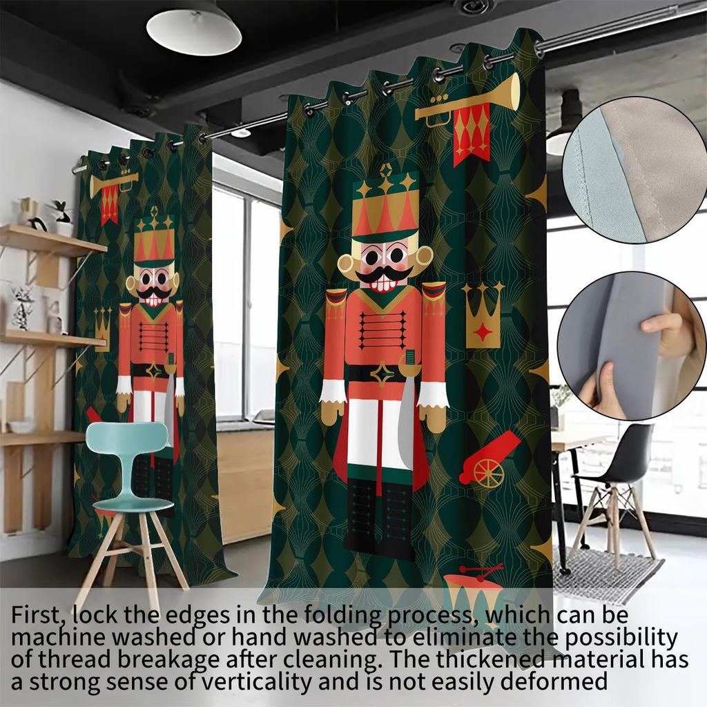 Specialdesignade Nötknäckare Digitaltryck Mörkläggningsgardiner - Tjock Polyester med Värmeisolering & Solskydd