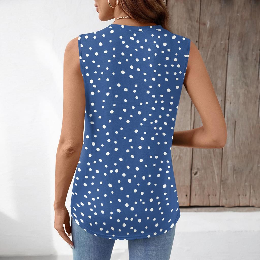 Women’s Loose Fit V Neck Sleeveless Top with Pleated Front and Floral Print Lightweight Casual Tank Blouse