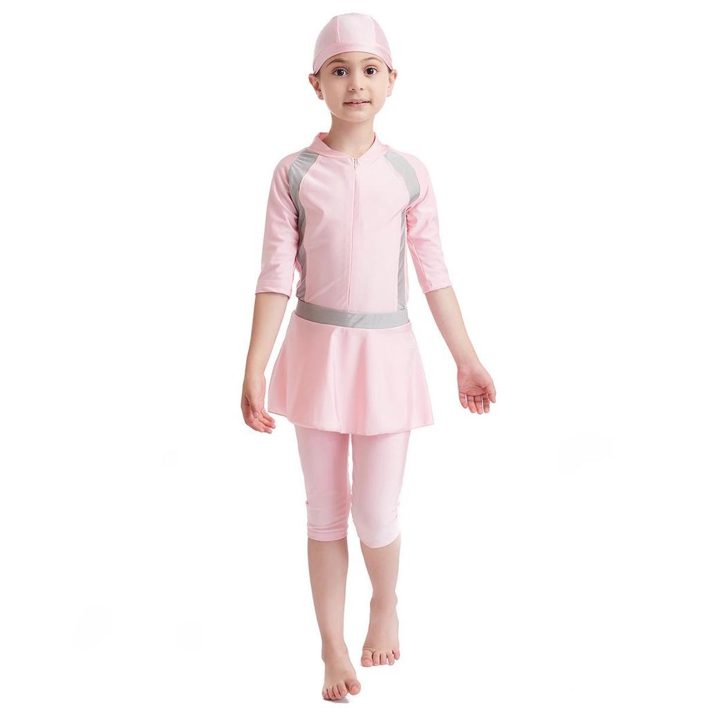 H2017 Girls' Three-Piece Conservative Swimsuit
