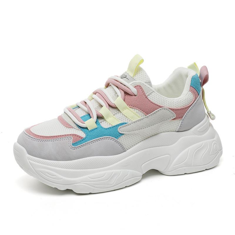 K5010 New Color Matching Women's Shoes  Summer Mesh Breathable Increased Thick Bottom All-Match Casual Daddy Shoes White Shoes