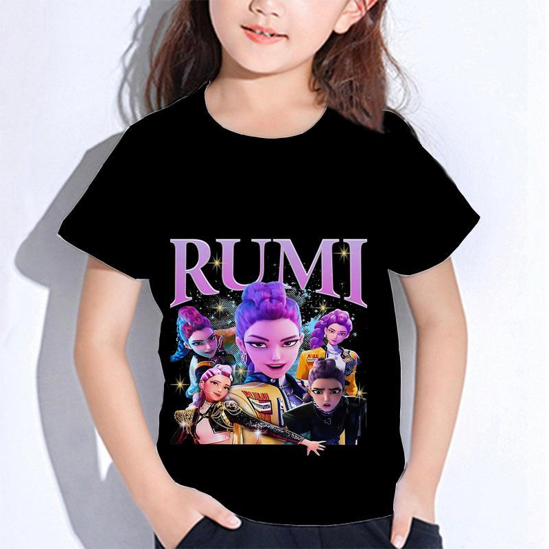 Sommer Huntrix Jente Kpop T-skjorter Barn Demonjegere T-skjorte Zoey Rumi Mira Gutter Jenter Kortarmede Topper Løs O-hals Barneklær