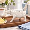 Kitchen Dining Accessory Puking Cat Ceramic Sauce Container, Novelty Glazed Serving Condiment Server Decorative Fun Kitty Pitcher for Salad Dressings
