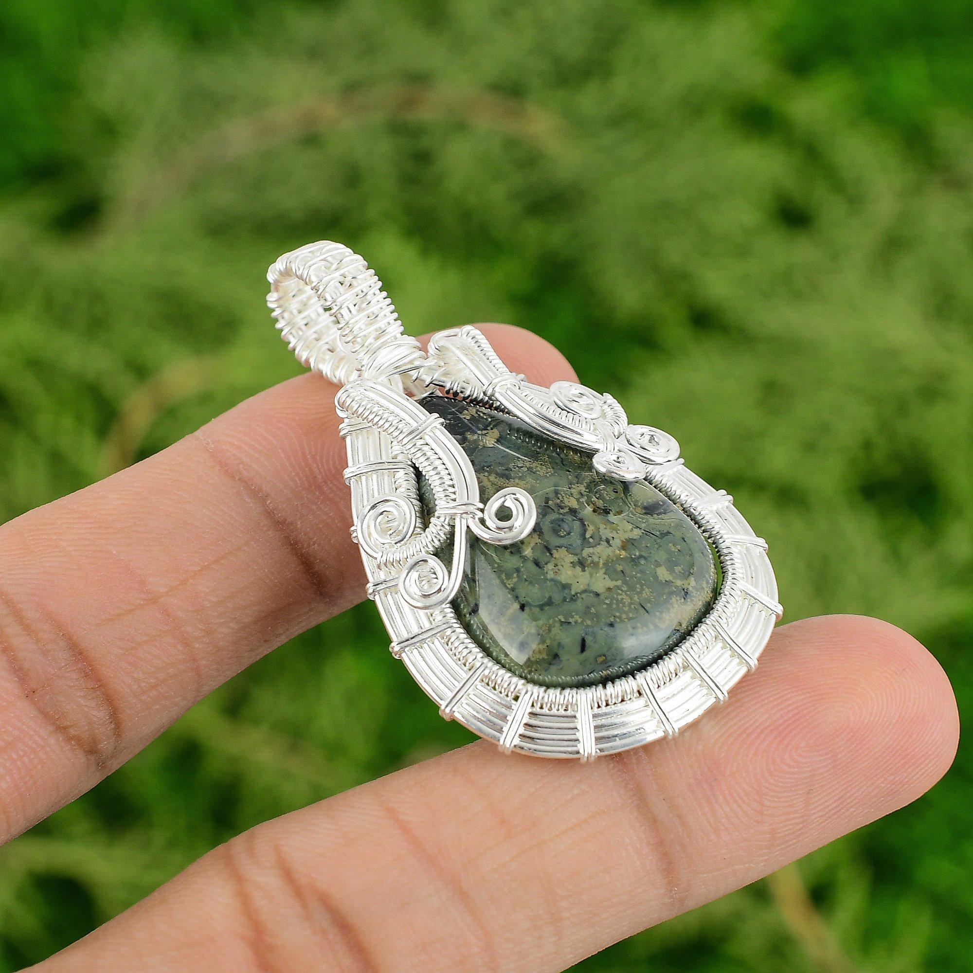 

Pear Kambaba Jasper Gemstone 925 Silver Wire Wrap Birthday Wife Pendant Jewelry