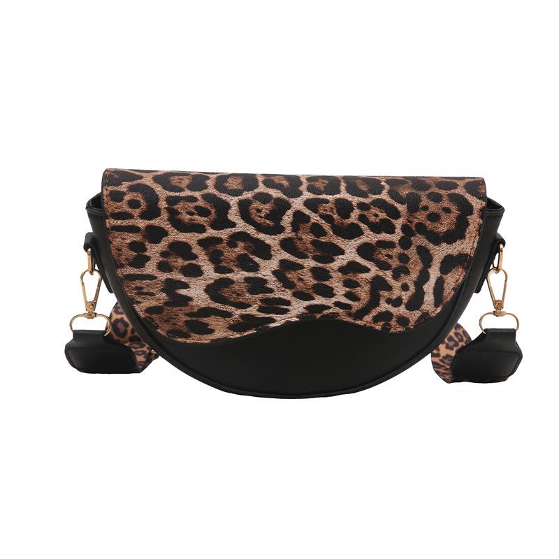 Niche Design Simple Saddle Bag Trendy Versatile Small Square Bag Wide Shoulder Strap Leopard Print Single Shoulder Messenger Bag