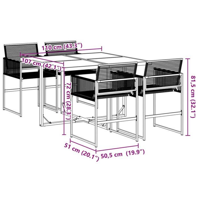 VidaXL Ensemble à manger de jardin 5 pcs Noir Résine tressée, ensemble de salle à manger d'extérieur, meuble de salle à 3295033
