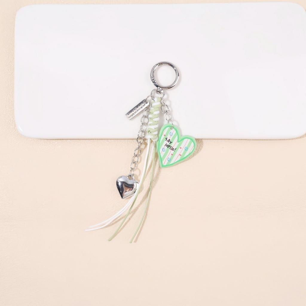 Colorful Heart Keychain Acrylic Tassel Bag Charm Sweet Letter Metal Pendant Women Girls Phone Strap Fashion Accessories