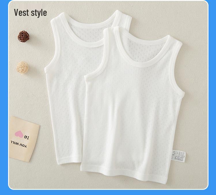 Children's Cotton Vest - Seamless Mesh Top, Solid Color, Round Neck, Loose Fit T-shirt for Boys and Girls