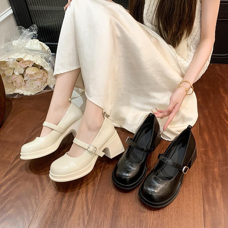 Simple and generous thick-heeled leather shoes for women's summer wear, fashionable and versatile Mary Jane shoes with skirts, gentle wind shoes