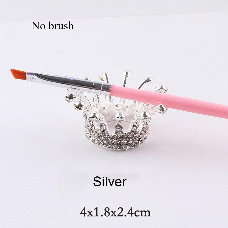 1pc Retro Manicure Brush Pen Holder Nail Art Brush Painting Pen Diamonds Crown Shape Pen Brush Holder Nail Art Accessories Tools Light Grey