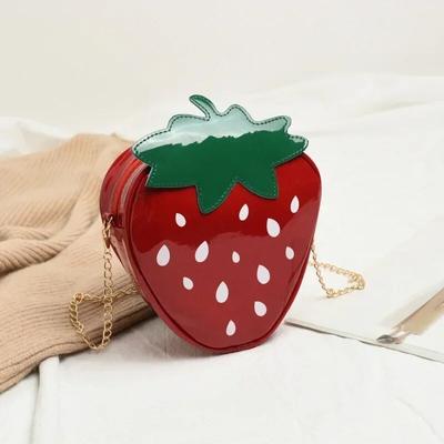 Nova moda personalidade PU morango bolsa de ombro senhoras corrente bolsa mensageiro meninas bonito frutas carteiras e bolsas