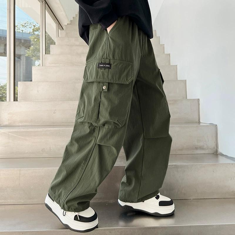 Široké kalhoty Street Kalhoty Chlapecké ležérní rovné kalhoty Dětské boční kapsy Dětské kalhoty Cargo Hip-hop kalhoty