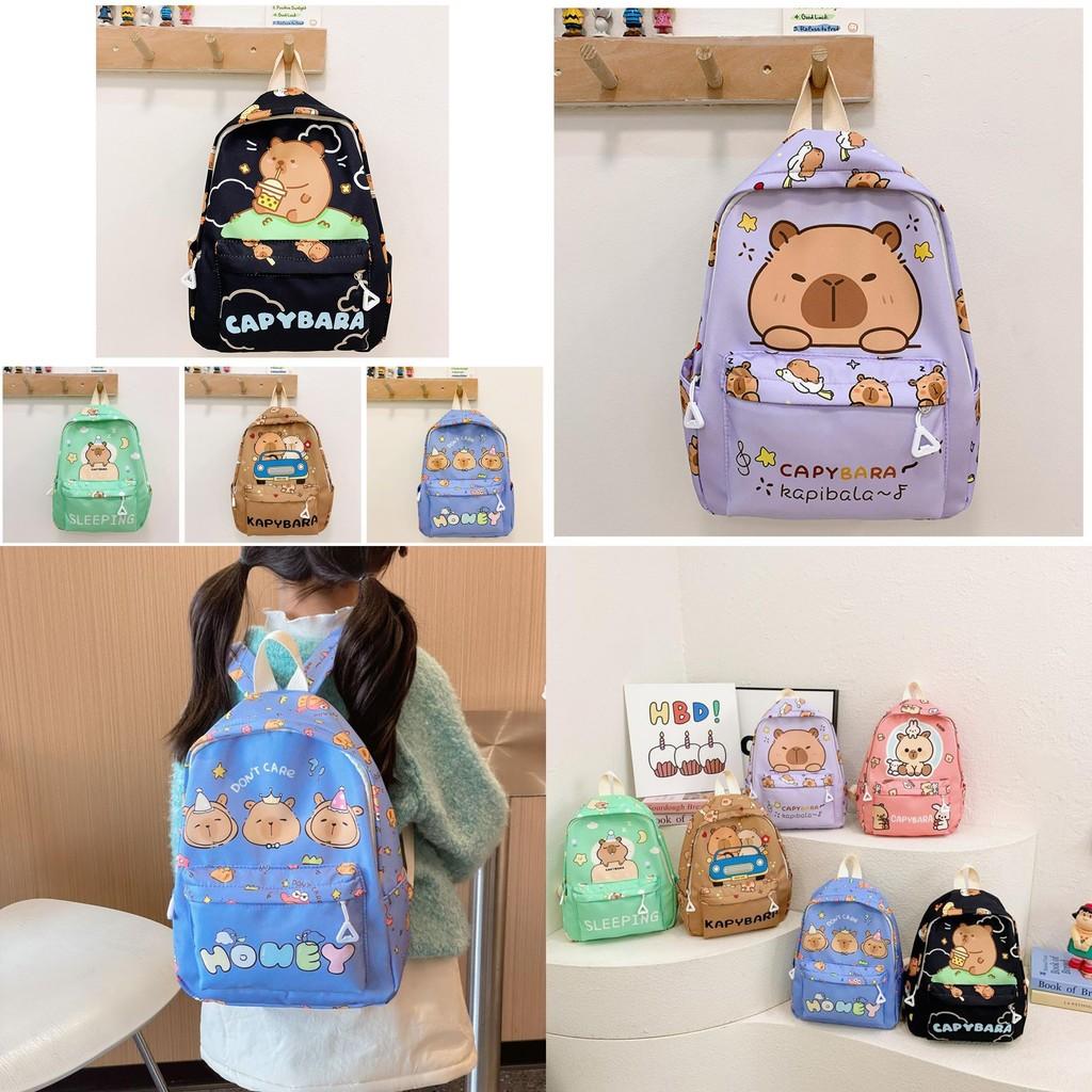 Adorable Capybara Pattern Kids Backpack With Comfortable Arc Shoulder Straps For School