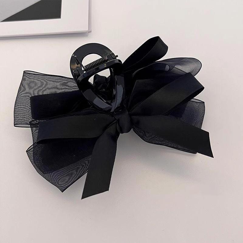 1pc Ultra-fantasy Black Mesh Bow Hair Clip, for Back of Head, for Thick Hair, Elegant Shark Clip