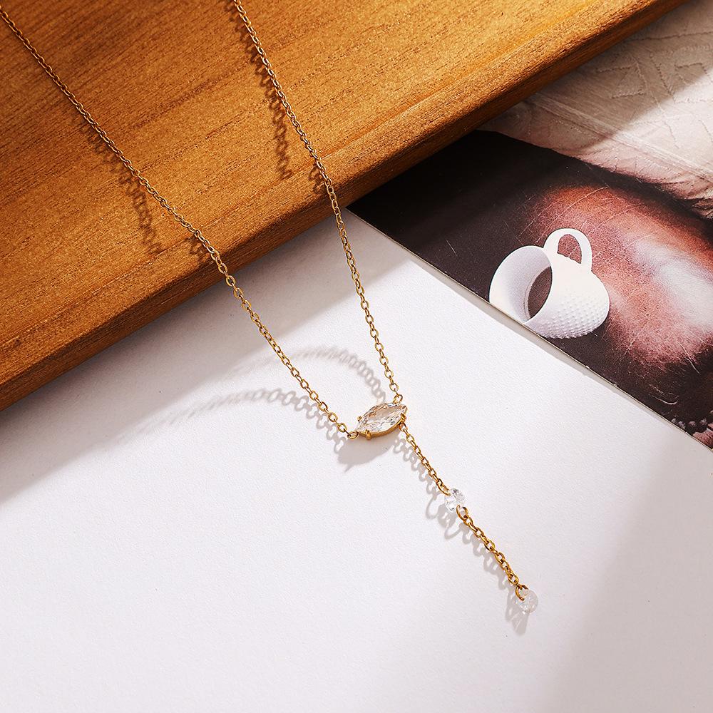 18K Gold Stainless Steel Necklace with Horse Eye Zirconia and Tassel Pendant for Women