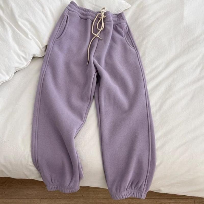 

Большие размеры повседневные брюки женские осень-зима плюс бархат высокая талия свободные покрывающие бедра балка ноги корейская мода шаровары 4XL фиолетовый