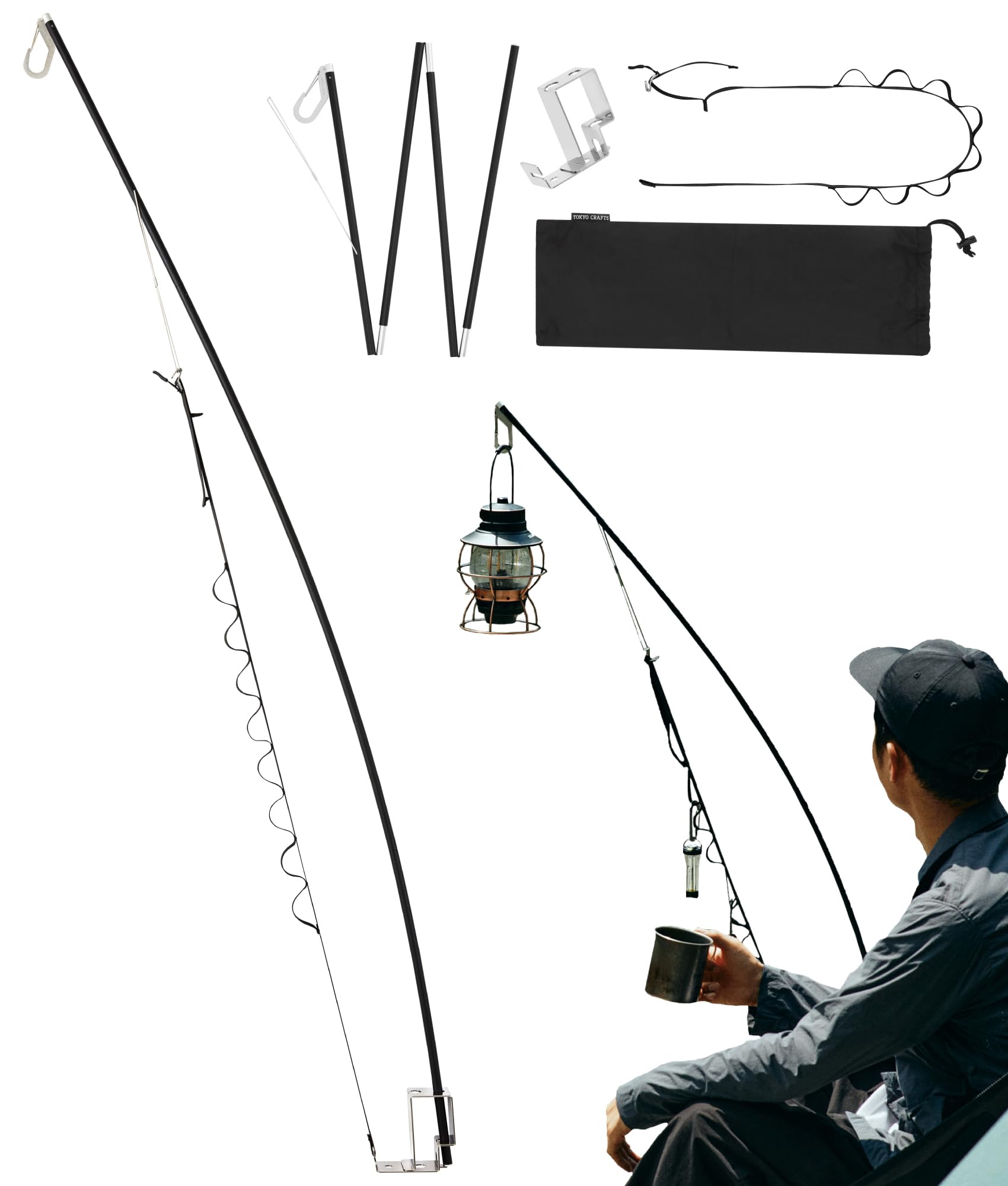 

TOKYO CRAFTS Подставка/шест для фонаря Sunset Hanger, регулируемая высота, легкий, для светодиодных фонарей (Черный/TC-025)