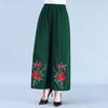 Women's Summer Cotton and Hemp Wide Leg Pants, Women's Large Embroidered Nine Cent Pants
