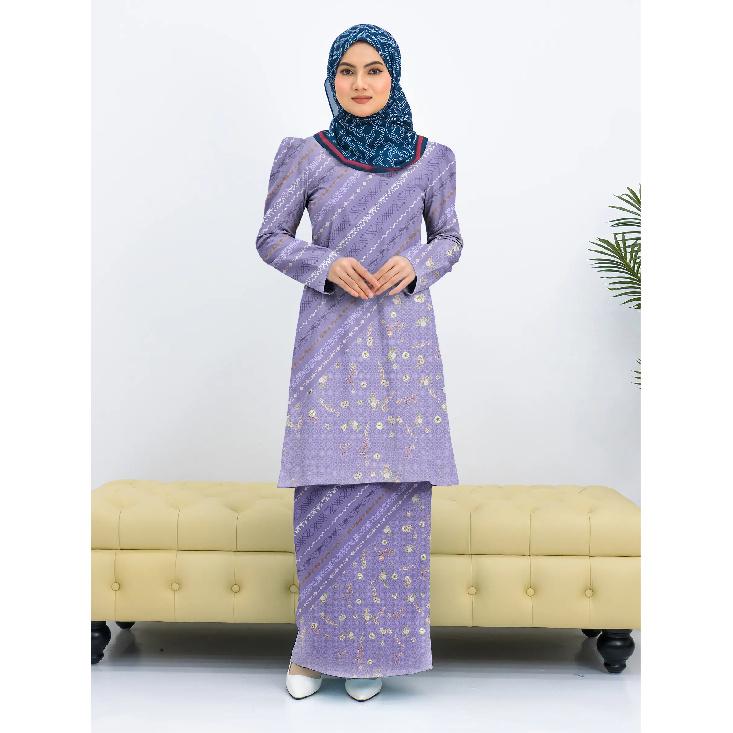 

2025 Новый женский мусульманский костюм Курунг Паханг с цветочным принтом по всему телу, удобный, дышащий, из серии «Сладкий», модный, традиционный, с открытым передом 4XL зелёный