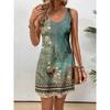 Women's Printed Sleeveless Tank Dress - Loose Round Neck Casual Summer Dress Spring/Summer Fashionable Bohemian Style