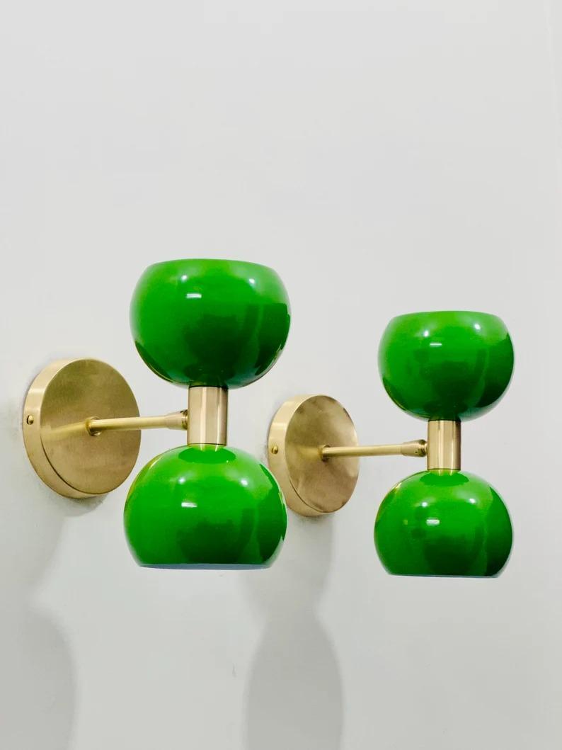 

Mid-Century Brass Diabolo Wall Sconce - Green Stilnovo Style Lighting зелений