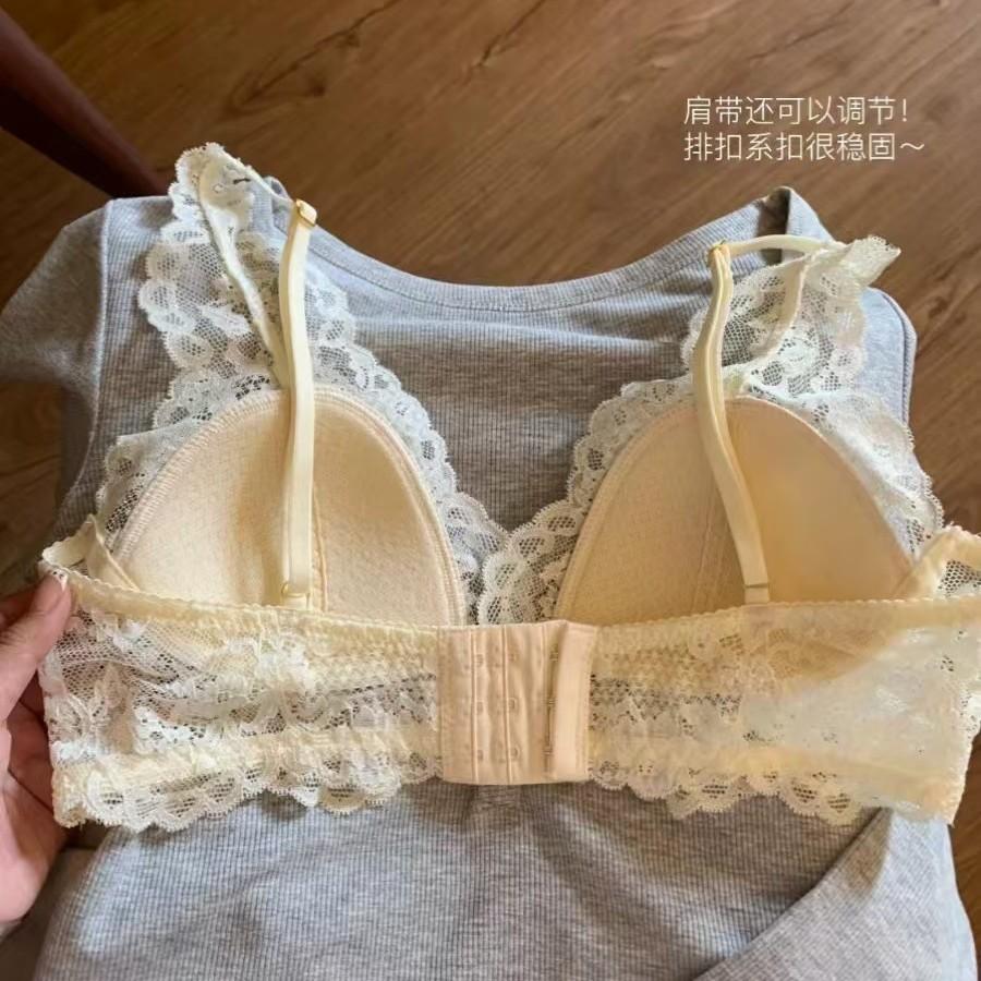Pure Desire Wind Lace Mesh Women's Thin Large Breasts Show Small Comfortable Back Sexy Steel Ring Breathable Bra Cover