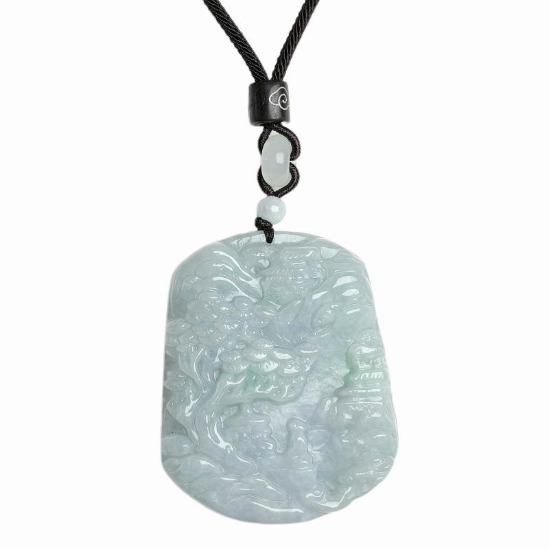 A-Grade Natural Jade Landscape Carving Pendant Ornament - Chinese Style Handicraft