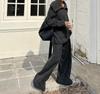 Autumn Winter Cross-Stitch Knitwear: Soft Sweater with Large Lapel & Wide-Leg Pants - Women's Casual Loose Two-Piece Set