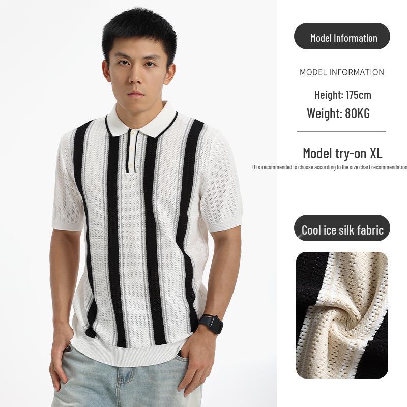 

Men s Summer Short Sleeve Ice Silk Knit Polo Shirt XL білий