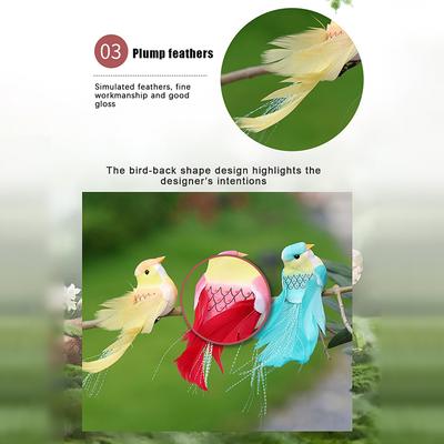 Simulated Long-Tailed Feather Bird Figurine Model Set Artificial Birds Ornament Colorful Feathered Home Garden Decoration