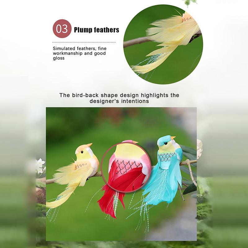 

Simulated Long-Tailed Feather Bird Figurine Model Set Artificial Birds Ornament Colorful Feathered Home Garden Decoration 1 Set