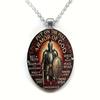 A vintage Christian Ephesians 6:10 pendant necklace featuring God fully armed, made of time-worn gemstone glass, suitable for both men and women.