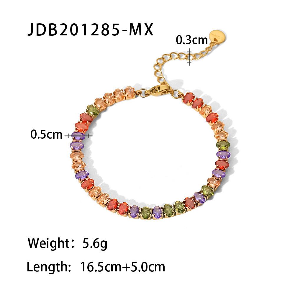 18K stainless steel oval white/mixed color zircon bracelet, fashionable versatile titanium steel necklace wholesale