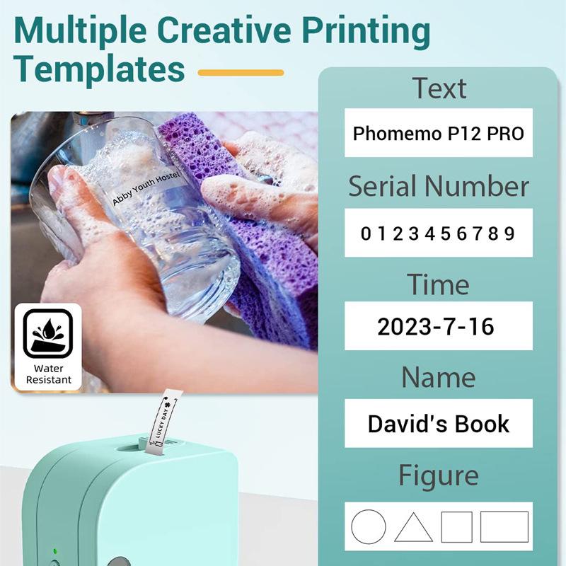 Phomemo P12 PRO Bluetooth Mini Thermal Label Printer with Inkless Lithium Battery
