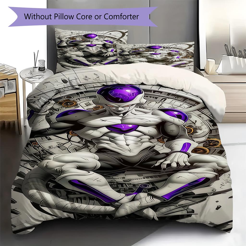 מצעים עם הדפס דרגון בול, סט שמיכה כיסוי שמיכה ציפית לציפית מתנת יום הולדת לבית (1 * כיסוי שמיכה + 2 * ציפות, ללא ליבה)