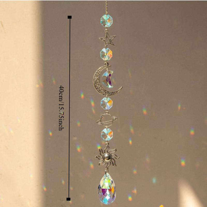 1pcs Hot Crystal Wind Chime Pendant Planet Moon Stars Chime Rainbow Maker Heart Sun Catcher Holiday