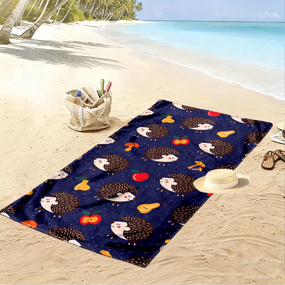 Cartoon Hedgehogs and Fruits Pattern Beach towel quick-drying for travel outdoor sports jogging beach and swimming