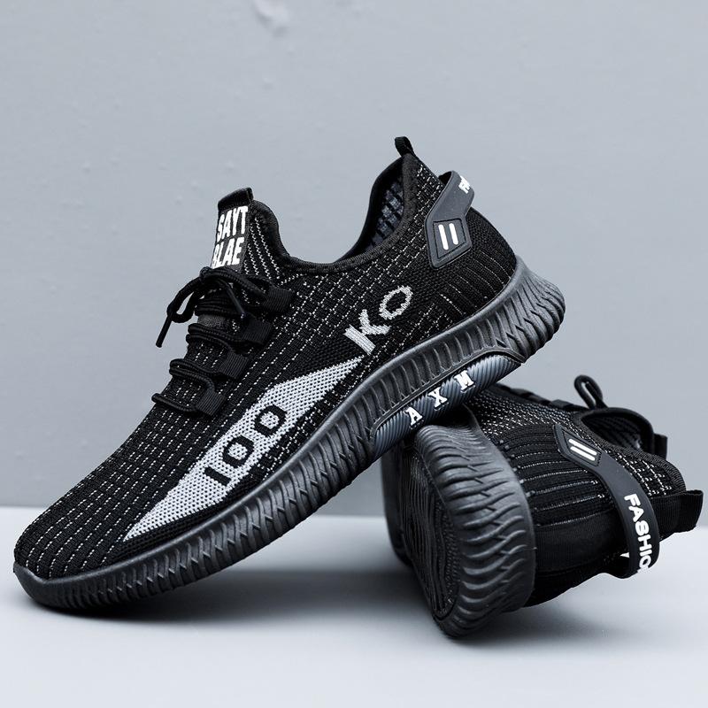 

2025 летние новые летающие плетеные кроссовки мужские дышащие спортивные корейские версии трендовые универсальные сетчатые кроссовки сетчатая обувь прилив 39 чёрный