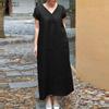 ZANZEA Women Casual V-Neck Solid Color Short Sleeve Long Dress