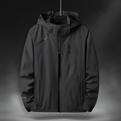 Giacca da alpinismo da uomo, a maniche lunghe, con cappuccio, tinta unita, taglie forti, monostrato, primavera e autunno