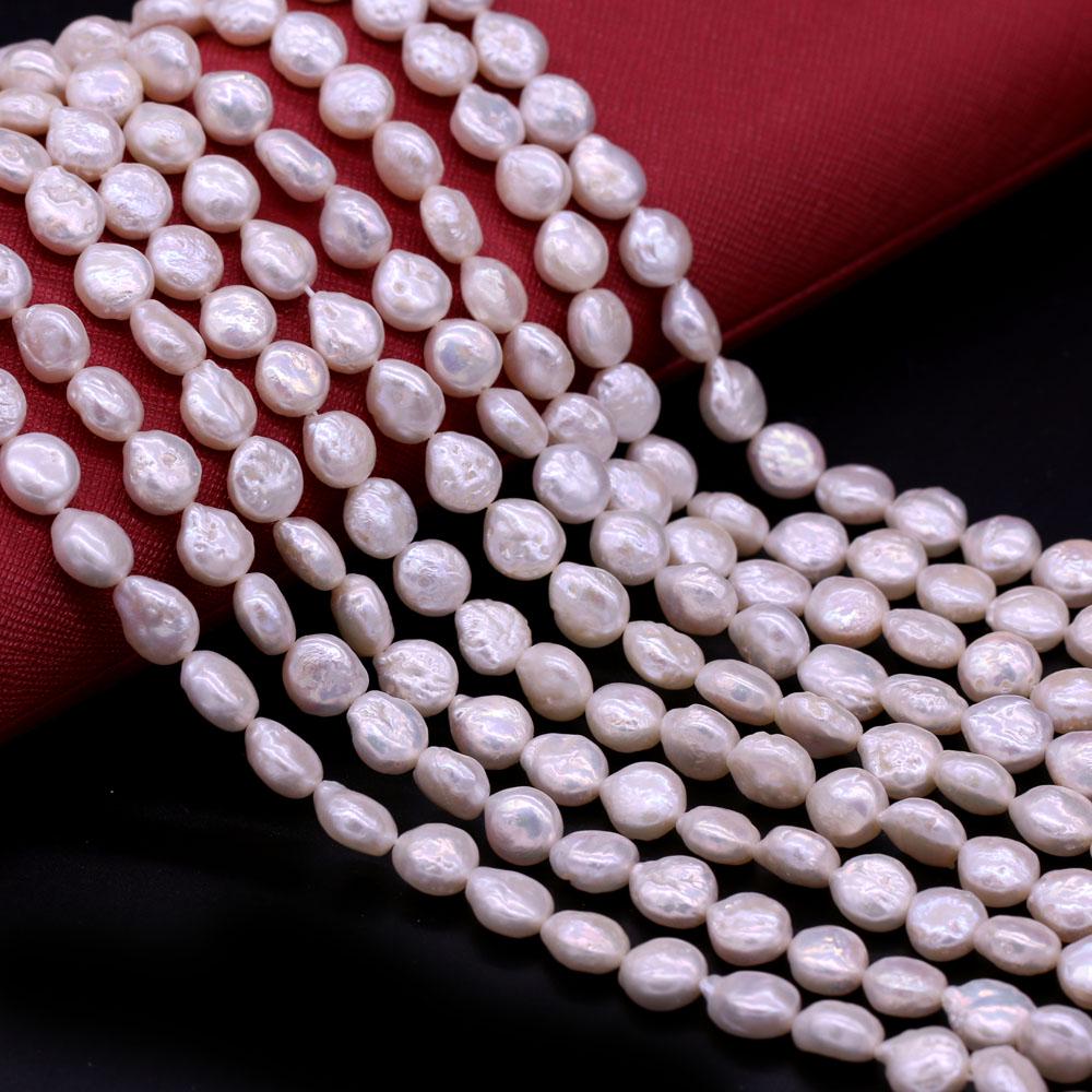 1String, Natural Freshwater Pearls, 8-9mm White Small Button Shape Pearl Beads for Jewelry Making DIY Crafts, Wedding Gifts for Women, 36cm