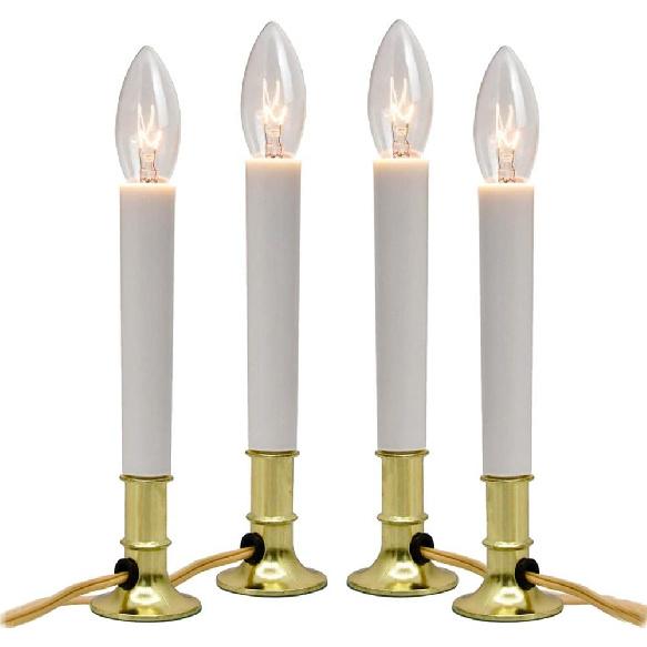 GOOTHY Electric Window Candles Lights with Golden Plated Base, Plug in Christmas Window Candles Lamp with C26 Clear Lights Bulb, Turn On/Off, 4 Pack