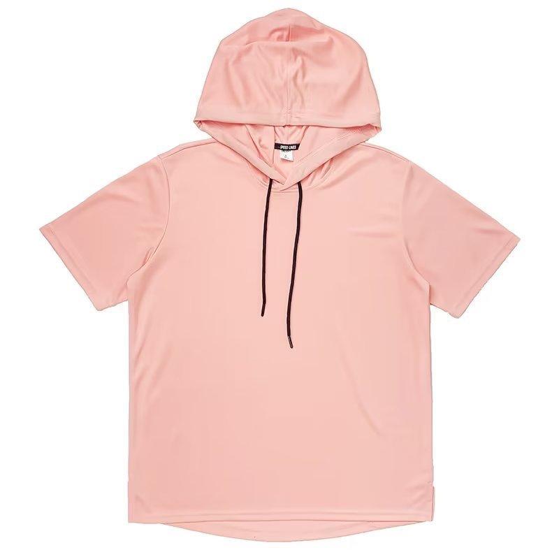 Unisex Summer Thin Short Sleeve Hooded T-shirt Japanese Style Solid Color Loose Plus Size Breathable Casual Pullover Tee