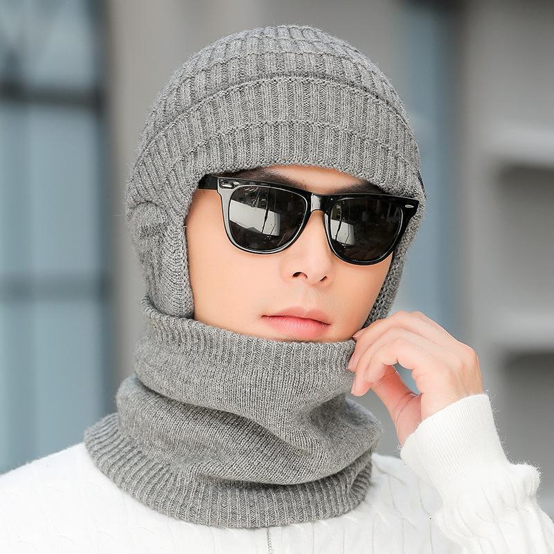 Strickmütze Schal Set Herren Winter Fleece Wolle Mütze Mittelalterliche und Ältere Dicke Warme Mütze