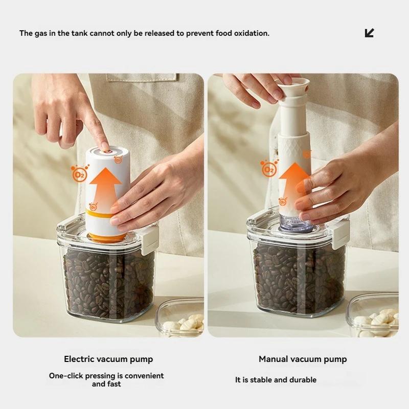 Plastic Vacuum Sealed Tank Electric Coffee Vacuum Container Kitchen Food Grains Candy Storage Box Fresh-keeping Tea Canister