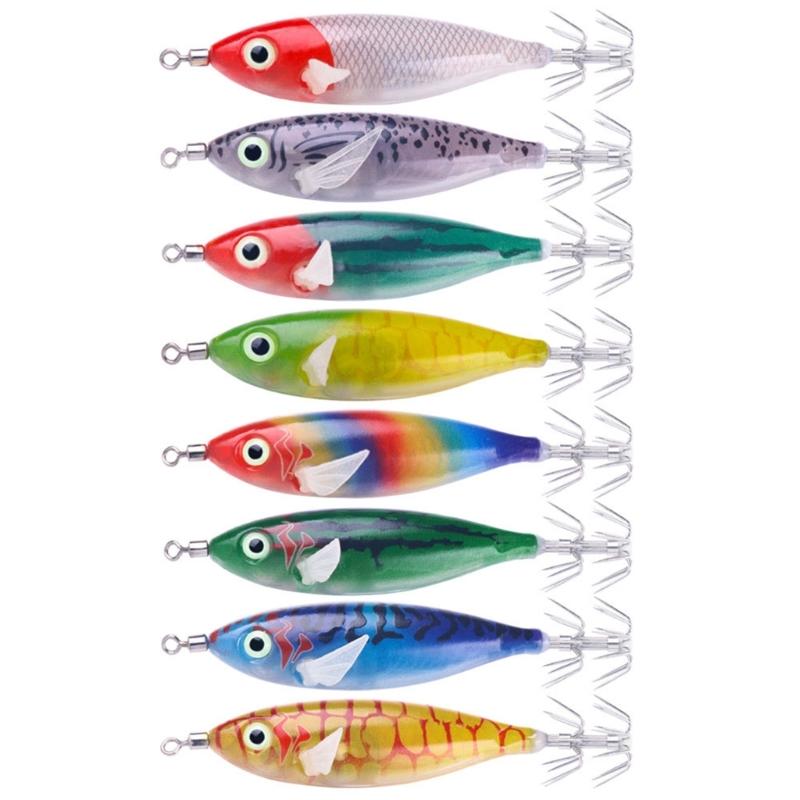 8Pcs Fishing Baits Set for Freshwater and Saltwater Fishing Enthusiasts Multicolor Shrimp Cuttlefish Jig Hook Lures