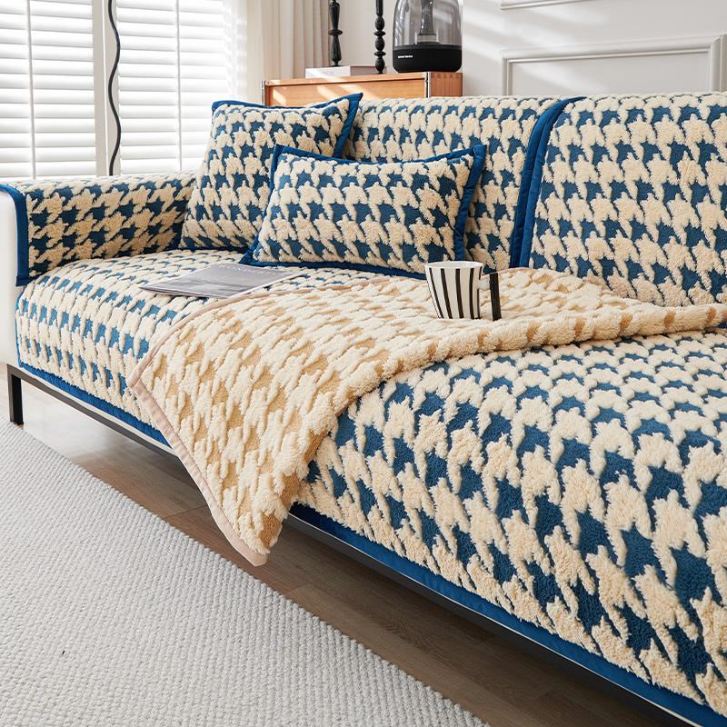 Sofa Cushion Winter Thickened Fleece Cushion High Sense Non-Slip Leather Sofa Cover Cover Cloth
