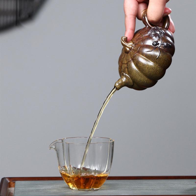 270ml Chinese Yixing Purple Clay Teapot Retro Handmade Pumpkin Shape Tea Pot Household Beauty Kettle Zisha Tea Set Customized