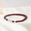 Natural Wine Red Garnet Silver Pixiu Beaded Bracelet for Women